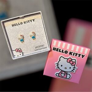 Rhinestone Hello Kitty Gold Plated Enamel Stud Earrings